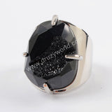 Claw Natural Titanium Druzy Faceted Ring For Women Silver Plated ZS0312