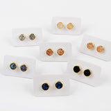 Round Gold Plated Bezel Rainbow Titanium Druzy Studs Earrings ZG0277