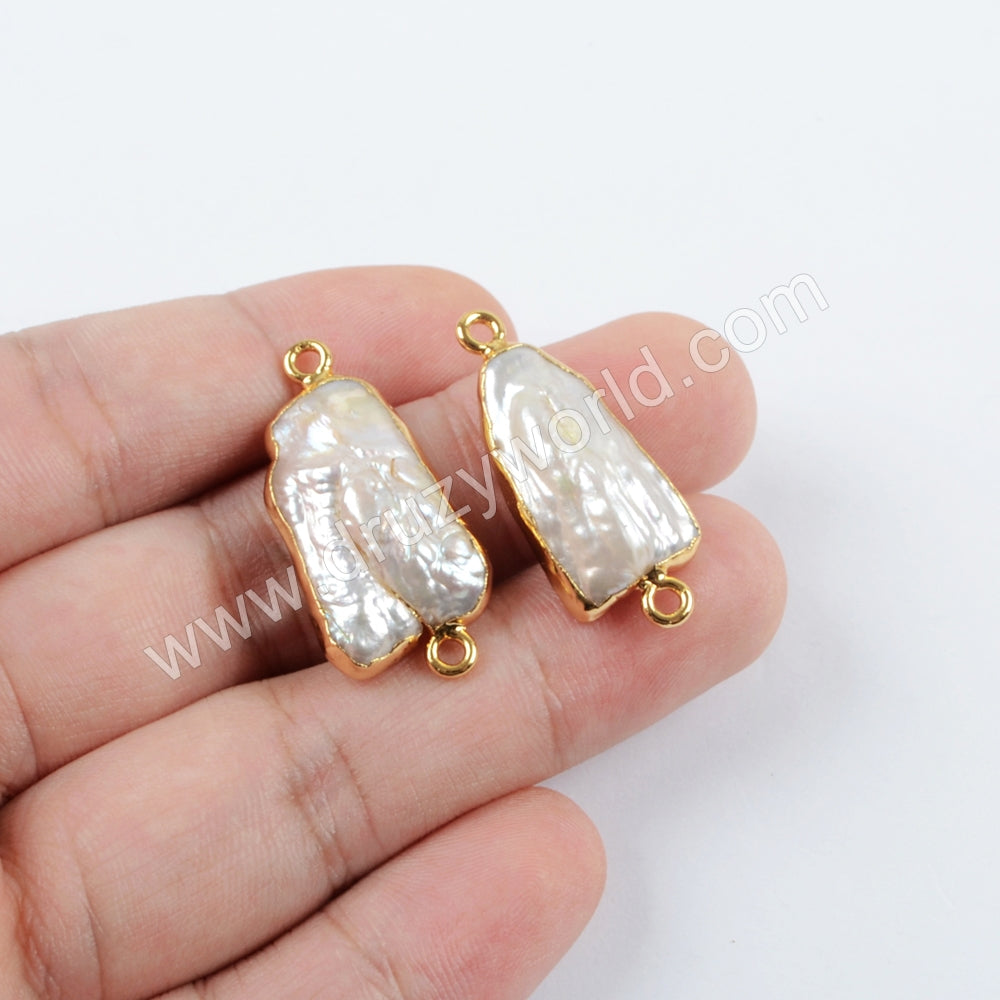 Gold Plated Freeform Natural White Pearl Connector G1674