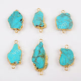 Gold Plated Real Natural Turquoise Slice Connector, Double Bails, Freeform Genuine Turquoise Charms, For Handmade Jewelry Making G1624