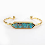 Hexagon Gold Plated Natural Turquoise Bezel Open Bangle ZG0255