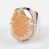 Claw Natural Titanium Druzy Faceted Ring For Women Silver Plated ZS0312