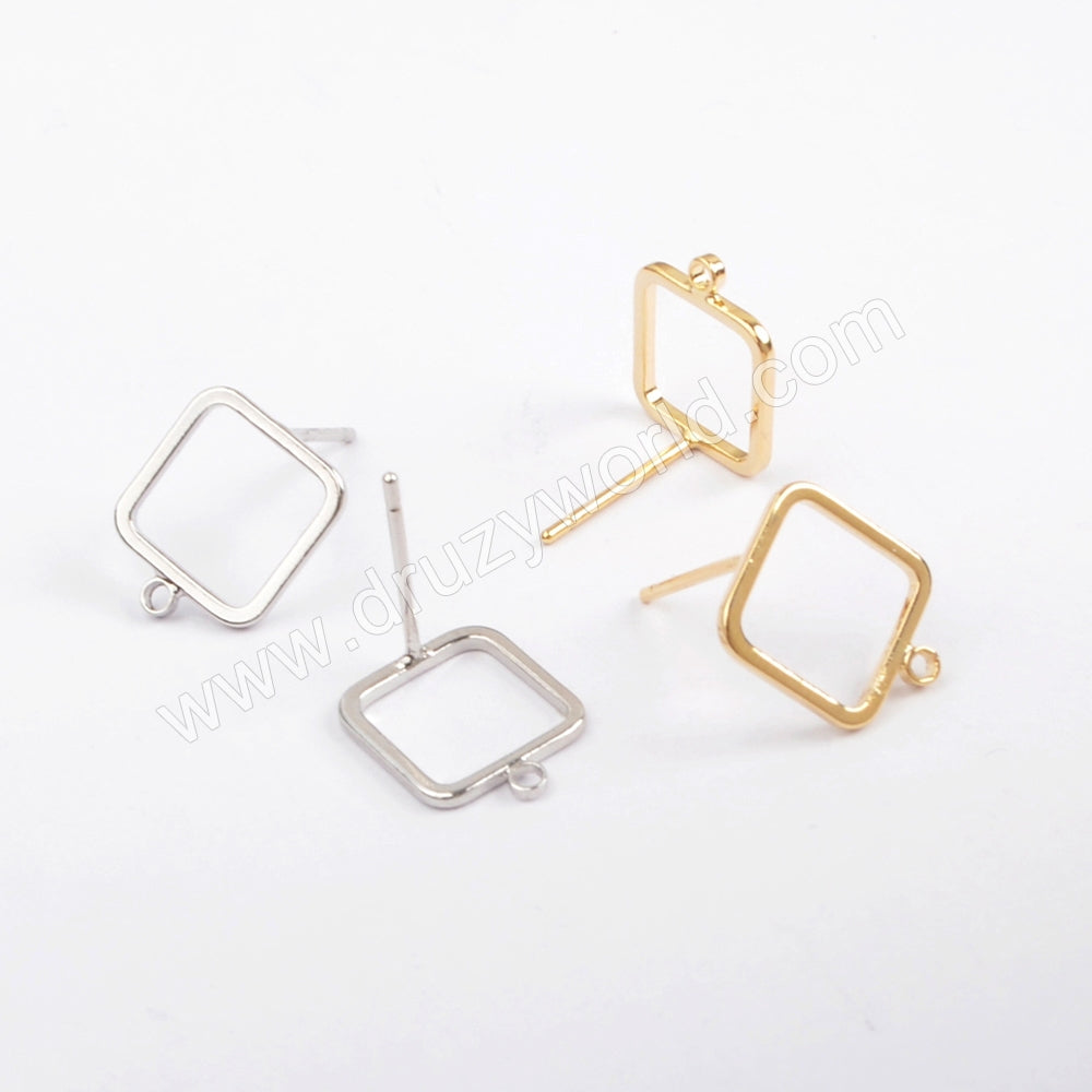 5pairs/lot ,Gold/Silver Plated 10mm Hollowing Square Post Charm PJ170