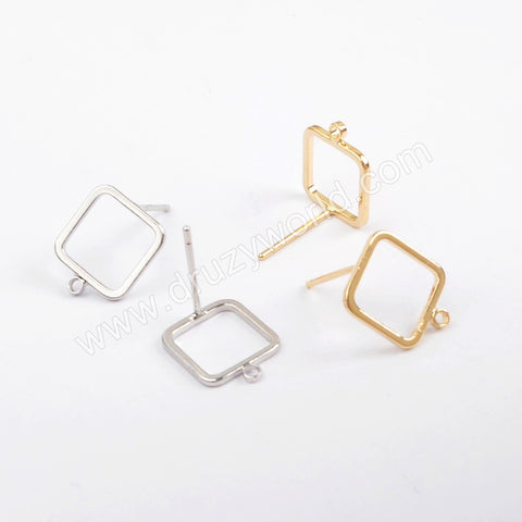 5pairs/lot ,Gold/Silver Plated 10mm Hollowing Square Post Charm PJ170