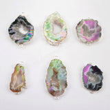 Silver Plated AB Color Agate Druzy Slice Connector, Angel Color Druzy Geode Jewelry Charms S1453