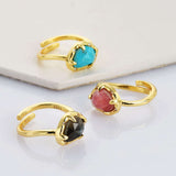 Adjustable Gold Plated Claw Bezel Gemstone Open Ring Natural Faceted Crystal Stone Rings ZG0477