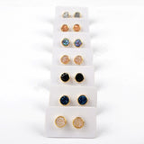 Round Gold Plated Bezel Rainbow Titanium Druzy Studs Earrings ZG0277