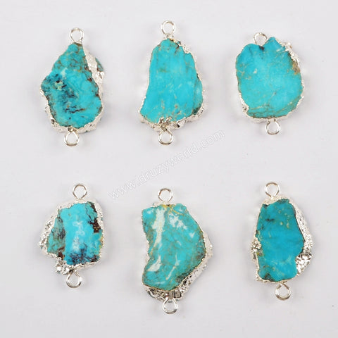 Wholesale Silver Plated Freeform 100% Natural Turquoise Slice Connector S1624