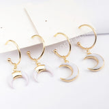 Gold Plated White Shell Horn/Moon With Round Ring Earrings G1677