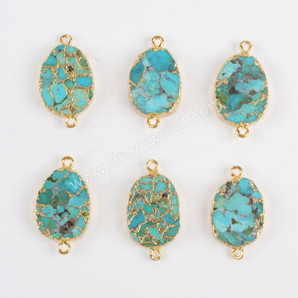 Copper Turquoise Connector Double Bails Gold Plated G1323
