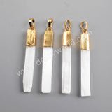 Gold Plated Natural White Selenite Stone Bar Pendant Charm For DIY Jewelry Making G1703