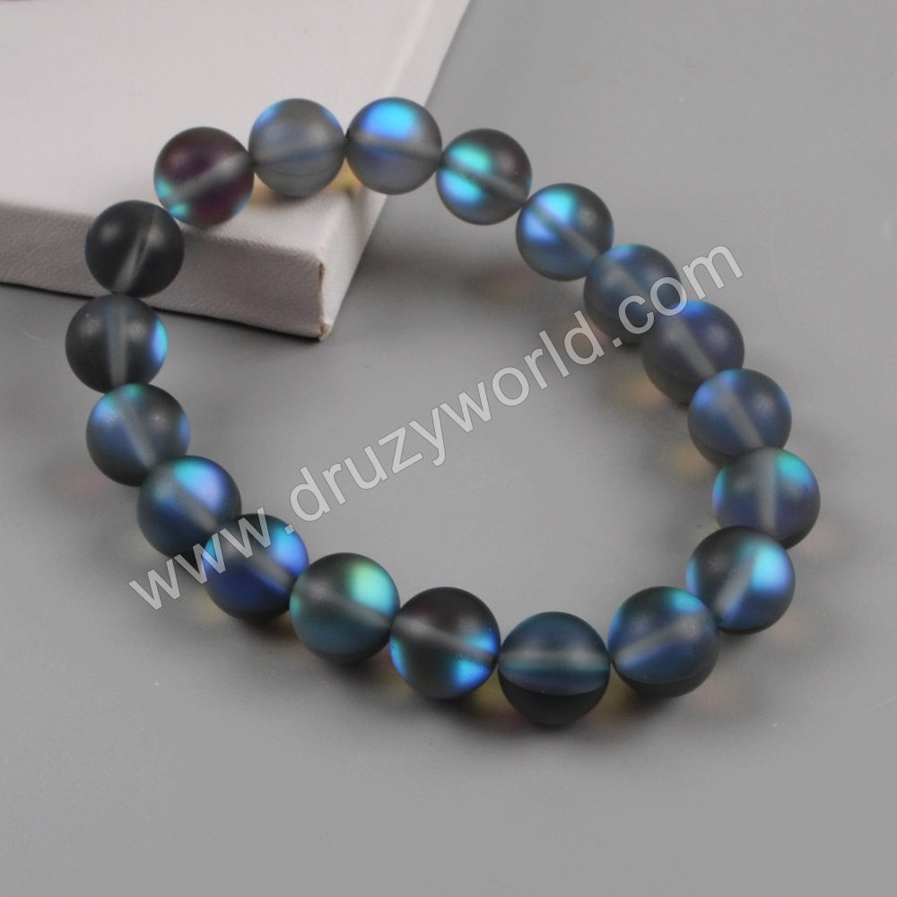 Gold Plated 10mm Rainbow Glass Beads Bracelet G1804