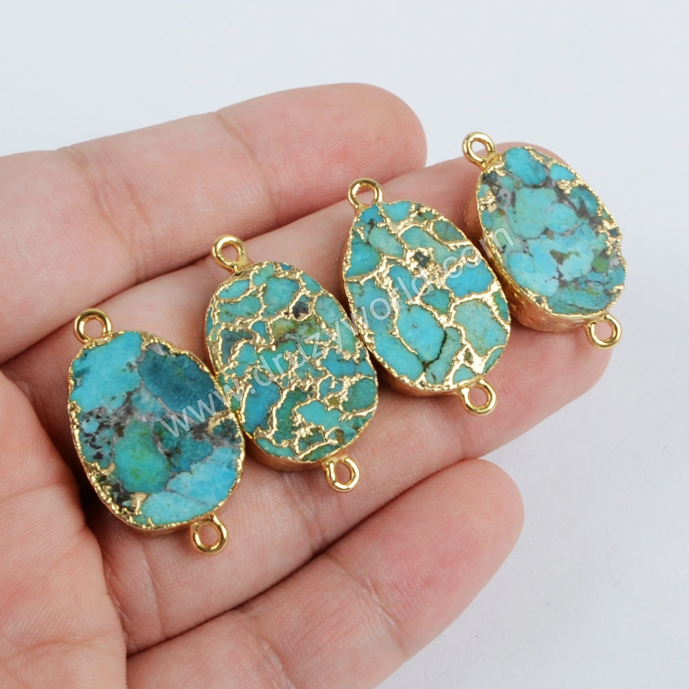 Gold Plated Copper Turquoise Connector Double Bails Turquoise Jewelry Gemstone Charms G1323