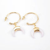 Gold Plated White Shell Horn/Moon With Round Ring Earrings G1677