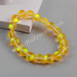 Gold Plated 10mm Rainbow Glass Beads Bracelet G1804