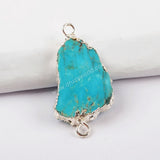 Wholesale Silver Plated Freeform 100% Natural Turquoise Slice Connector S1624