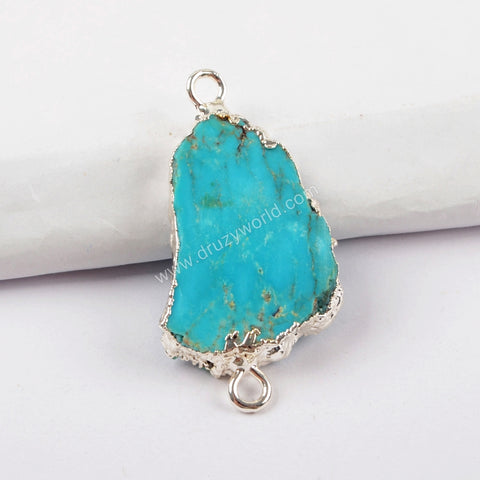 Wholesale Silver Plated Freeform 100% Natural Turquoise Slice Connector S1624