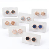 Hexagon Rose Gold Plated Bezel Rainbow Titanium Druzy Studs Earring ZR0275