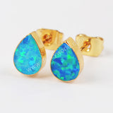 Teardrop Blue Opal Studs Earring Gold Plated Jewelry G1418