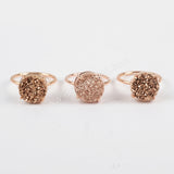 Rose Gold Plated Claw Natural Titanium Druzy Ring, 12mm Round Drusy Geode Jewelry ZG0131