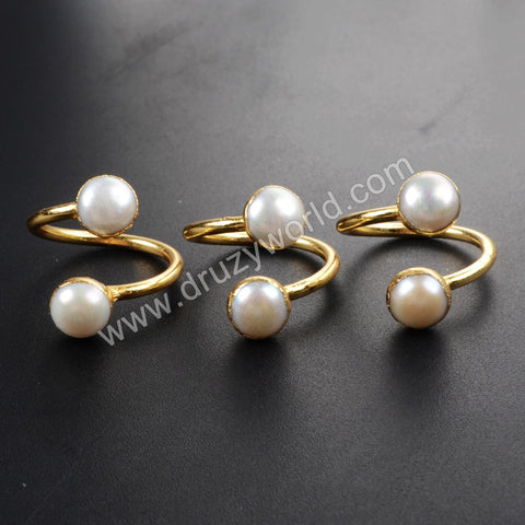 Gold Plated Double Natural Pearl Adjustable Wrap Ring G1097