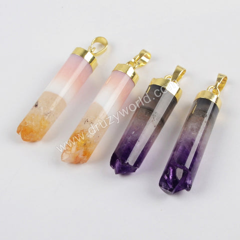 Multi-kind Stone Pendant Charm Gold Plated WX876