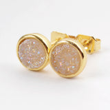 Round Gold Plated Bezel Rainbow Titanium Druzy Studs Earrings ZG0277