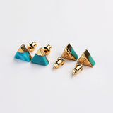 Gold Plated Cap Natural Pure Turquoise Stud Earrings, Gemstone Boho Jewelry G2077