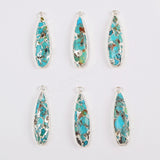 Silver Plated Long Teardrop Natural Copper Turquoise Pendant Charm Jewelry Making S1547