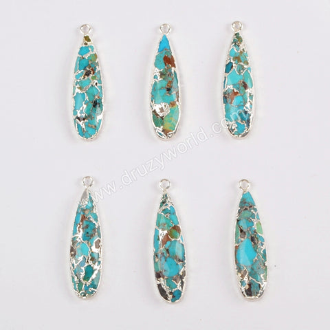Natural Copper Turquoise Pendant Charm Jewelry Making Silver Plated S1547