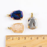 Gold Plated Claw Rainibow Titanium Druzy Faceted Drop Pendant ZG0371