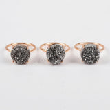 Rose Gold Plated Claw Natural Titanium Druzy Ring, 12mm Round Drusy Geode Jewelry ZG0131