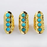 Gold Plated Round Four Natural Turquoise Band Ring ZG0337