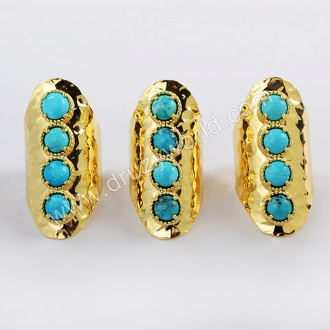Gold Plated Round Four Natural Turquoise Band Ring ZG0337