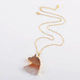 Gold Plated Unicorn Natural Agate Druzy Pendant G1975