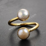 Gold Plated Double Natural Pearl Adjustable Wrap Ring G1097