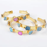 Rainbow Agate Druzy Bangle Bracelet Gold Plated, Drusy Crystal Jewelry Cuff G1098