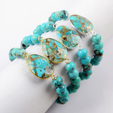 Turquoise Stones With Turquoise Beads Adjustable Bracelet Silver Plated S1626