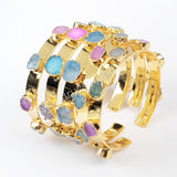 Rainbow Agate Druzy Bangle Bracelet Gold Plated, Drusy Crystal Jewelry Cuff G1098