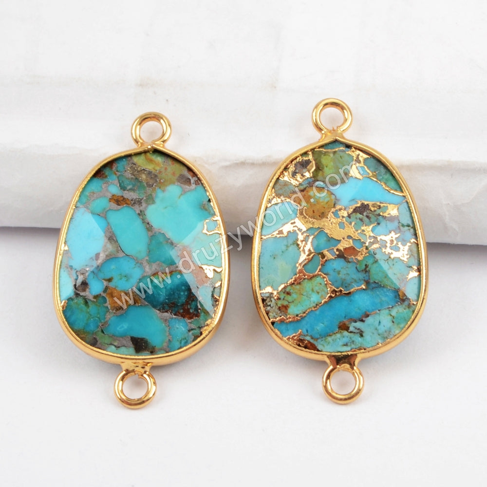 Gold Plated Copper Natural Turquoise Connector Double Bails G1481