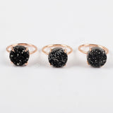 Rose Gold Plated Claw Natural Titanium Druzy Ring, 12mm Round Drusy Geode Jewelry ZG0131