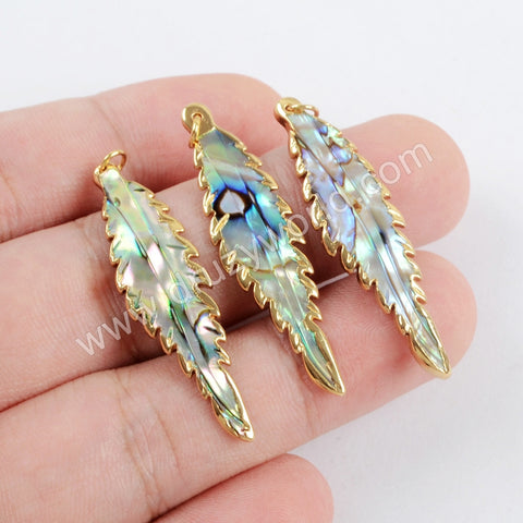 Gold Plated Leaf Abalone Shell Charm G1600