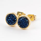 Round Gold Plated Bezel Rainbow Titanium Druzy Studs Earrings ZG0277