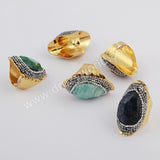 Tear Drop Rhinestone Pave Multi Gemstone Faceted Crystal Gold Band Ring JAB956-1