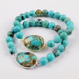 Turquoise Stones With Turquoise Beads Adjustable Bracelet Silver Plated S1626