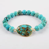 Turquoise Stones With Turquoise Beads Adjustable Bracelet Silver Plated S1626