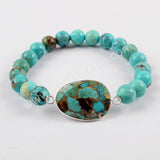 Turquoise Stones With Turquoise Beads Adjustable Bracelet Silver Plated S1626