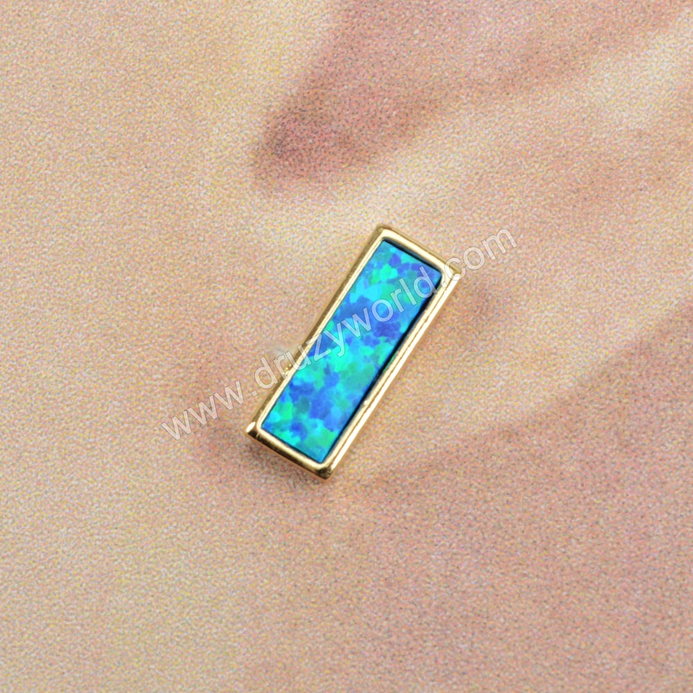Gold Plated Bezel Rectangle Blue Opal Studs Opal Bar Jewelry Earrings ZG0223
