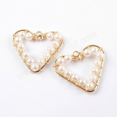 5pieces/lot,Heart Gold Plated Pearl Hollowing Brass DIY Charm Making Jewelry Supply PJ222