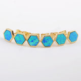 Hexagon Gold Plated Bezel Blue Opal Stud Earrings ZG0224